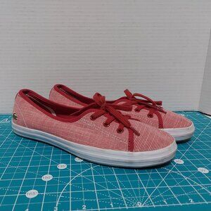 Lacoste Women Boat Shoes Size 8 Red White Flat Shoes Light Sailor Style